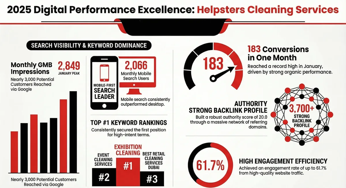 Results sheet published for Helpsters Cleaning Services: a one-page summary of the campaign's figures.