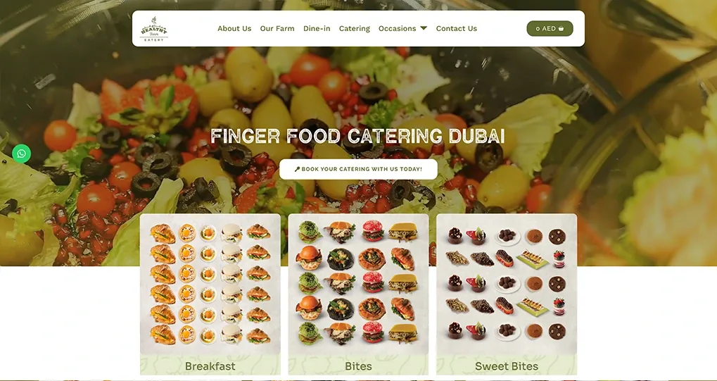 A screenshot of the Healthy Farm Eatery website.