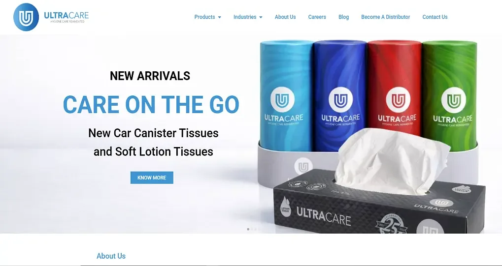 A screenshot of the Ultracare website.